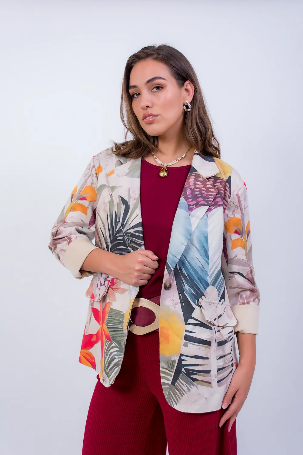 Blazer estampado tropical